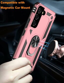 Samsung S22 Ros&eacute;goud &amp;amp; 2X Glas - Armor met Kickstand Ring