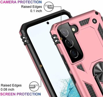 Samsung S22 Ros&eacute;goud &amp;amp; 2X Glas - Armor met Kickstand Ring