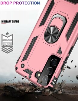 Samsung S22 Plus Ros&eacute;goud &amp;amp; 2X Glas - Armor met Kickstand Ring