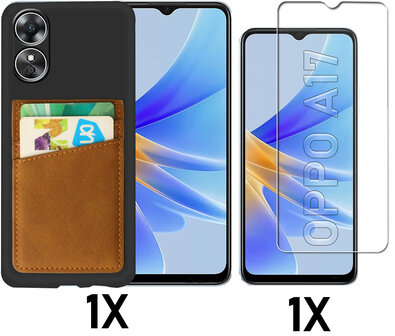 Oppo A17 Zwart - Kaarthouder Sienna Brown &amp;amp; Glas - Back Cover
