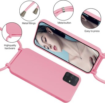 Samsung A51 Roze - TPU Back Cover met Koord