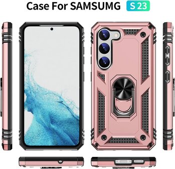 Samsung S23 Rosegoud - Armor met Kickstand Ring