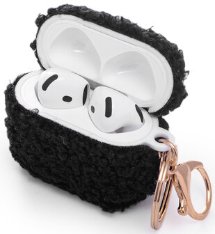 AirPods 4 - Zwart - Schokbestendig Teddy Furr Cover met Ring &amp;amp; Sleutelhanger