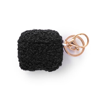 AirPods 4 - Zwart - Schokbestendig Teddy Furr Cover met Ring &amp;amp; Sleutelhanger
