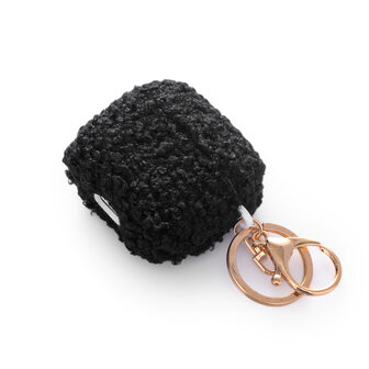 AirPods 4 - Zwart - Schokbestendig Teddy Furr Cover met Ring &amp;amp; Sleutelhanger