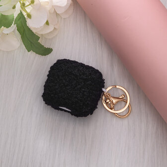 AirPods 4 - Zwart - Schokbestendig Teddy Furr Cover met Ring &amp;amp; Sleutelhanger