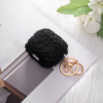 AirPods 4 - Zwart - Schokbestendig Teddy Furr Cover met Ring &amp;amp; Sleutelhanger