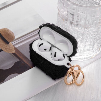 AirPods 4 - Zwart - Schokbestendig Teddy Furr Cover met Ring &amp;amp; Sleutelhanger