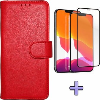 iPhone 12 Mini - HQ Book Case &amp;amp; Full Glas - Rood