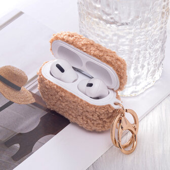 AirPods Pro &amp;amp; Pro 2 - Bruin - Schokbestendig Teddy Furr Cover met Ring &amp;amp; Sleutelhanger