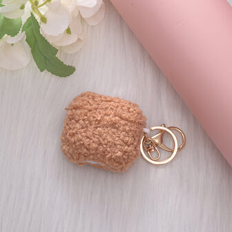 AirPods 4 - Bruin - Schokbestendig Teddy Furr Cover met Ring &amp;amp; Sleutelhanger