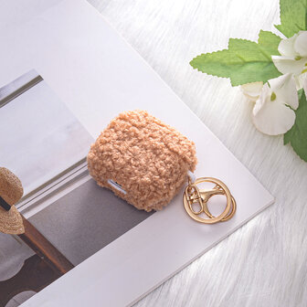 AirPods 4 - Bruin - Schokbestendig Teddy Furr Cover met Ring &amp;amp; Sleutelhanger