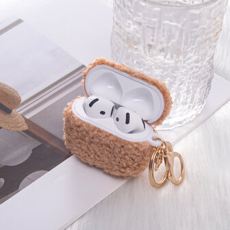 AirPods 4 - Bruin - Schokbestendig Teddy Furr Cover met Ring &amp;amp; Sleutelhanger