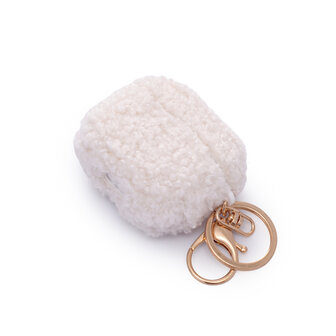 AirPods 3 - Wit - Schokbestendig Teddy Furr Cover met Ring &amp;amp; Sleutelhanger