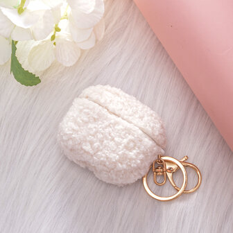 AirPods 3 - Wit - Schokbestendig Teddy Furr Cover met Ring &amp;amp; Sleutelhanger