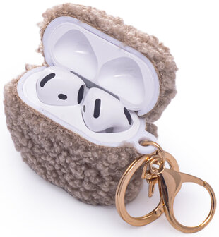AirPods 4 - Grijs - Schokbestendig Teddy Furr Cover met Ring &amp;amp; Sleutelhanger