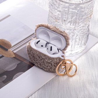 AirPods 4 - Grijs - Schokbestendig Teddy Furr Cover met Ring &amp;amp; Sleutelhanger