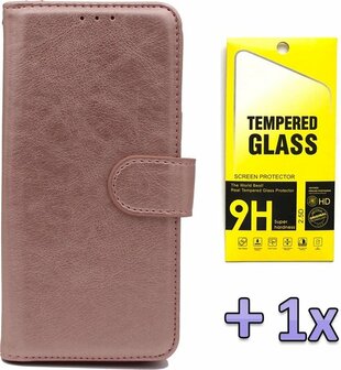 iPhone 12 Mini - HQ Book Case &amp;amp; Glas - Rosegoud