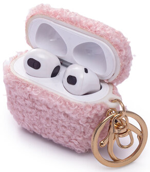 AirPods 3 - Roze - Schokbestendig Teddy Furr Cover met Ring &amp;amp; Sleutelhanger