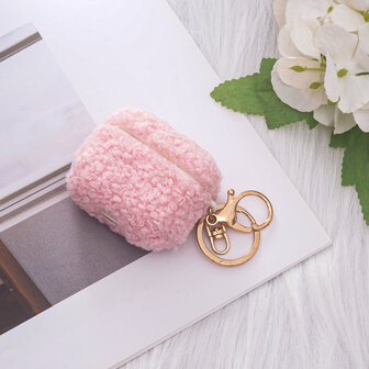AirPods 3 - Roze - Schokbestendig Teddy Furr Cover met Ring &amp;amp; Sleutelhanger