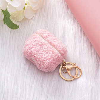 AirPods 3 - Roze - Schokbestendig Teddy Furr Cover met Ring &amp;amp; Sleutelhanger