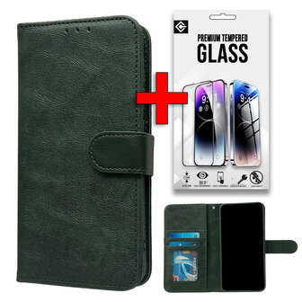 iPhone 16e - Groen - Luxe Book Case &amp;amp; GlaS