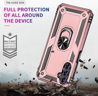 Samsung A14 Ros&eacute;goud &amp;amp; 2X Glas - Armor met Kickstand Ring