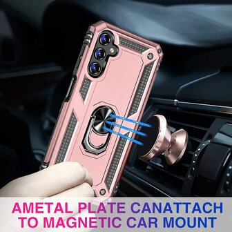 Samsung A14 Ros&eacute;goud &amp;amp; 2X Glas - Armor met Kickstand Ring