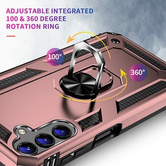 Samsung A14 Ros&eacute;goud &amp;amp; 2X Glas - Armor met Kickstand Ring
