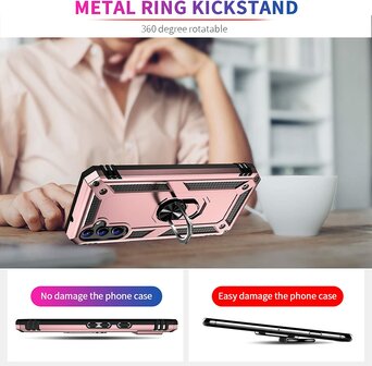 Samsung A14 Ros&eacute;goud &amp;amp; 2X Glas - Armor met Kickstand Ring