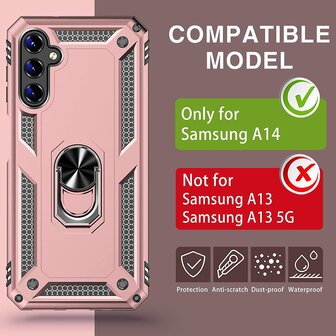 Samsung A14 Ros&eacute;goud &amp;amp; 2X Glas - Armor met Kickstand Ring