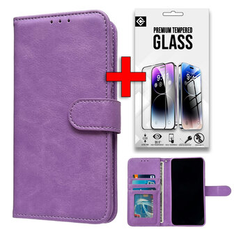 iPhone 16 Pro - Book Case &amp;amp; Glas - Paars