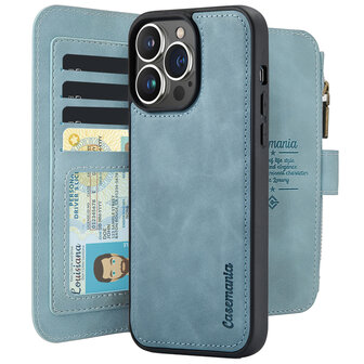 iPhone 15 Pro - Aqua Blue - 2 in 1 Rits Book Case