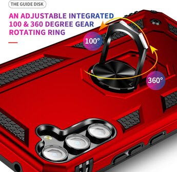 Samsung A55 - Rood - 2X Glas - Armor met Kickstand Ring