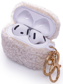 AirPods 4 - Wit - Schokbestendig Teddy Furr Cover met Ring &amp;amp; Sleutelhanger