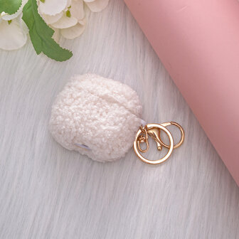 AirPods 4 - Wit - Schokbestendig Teddy Furr Cover met Ring &amp;amp; Sleutelhanger