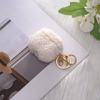 AirPods 4 - Wit - Schokbestendig Teddy Furr Cover met Ring &amp;amp; Sleutelhanger