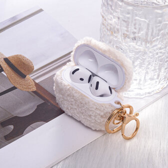 AirPods 4 - Wit - Schokbestendig Teddy Furr Cover met Ring &amp;amp; Sleutelhanger