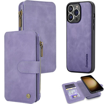 iPhone 15 Pro - Bright Lila - 2 in 1 Rits Book Case