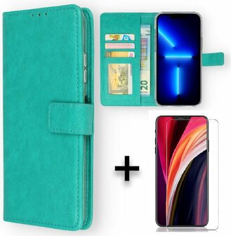 iPhone 13 Mini - Book Case &amp;amp; Glas - Turquoise