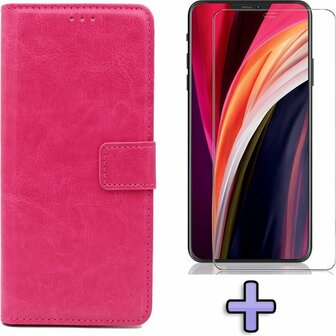 iPhone 12 Pro Max - Book Case &amp;amp; Glas - Roze