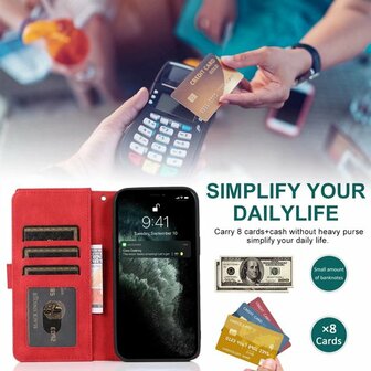 iPhone 13 Pro Rood - Book Case met Rits &amp;amp; Extra Vakken