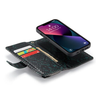 iPhone 13 Mini - Groen - 2 in 1 Slangen Portemonnee Book Case met Rits