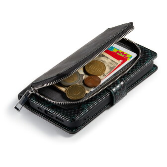 iPhone 13 Mini - Groen - 2 in 1 Slangen Portemonnee Book Case met Rits