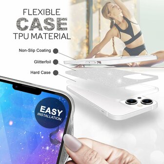 iPhone 15 Plus - Glitter Back Cover - Zilver