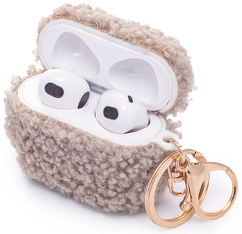 AirPods 3 - Grijs - Schokbestendig Teddy Furr Cover met Ring &amp;amp; Sleutelhanger