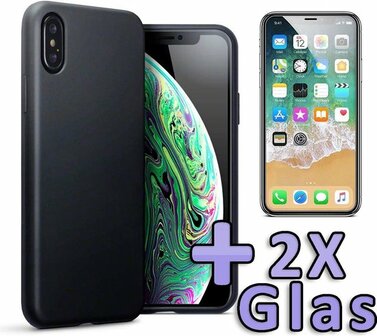 iPhone XS Max - Back Cover &amp;amp; 2X Glas - Zwart