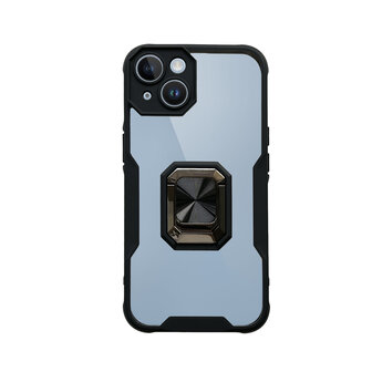 iPhone 14 Plus Zwart - Transparant Back Cover Kickstand Ring