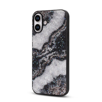 iPhone 16 - Diamant Marmer Glitter - Zwart