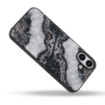 iPhone 16 - Diamant Marmer Glitter - Zwart